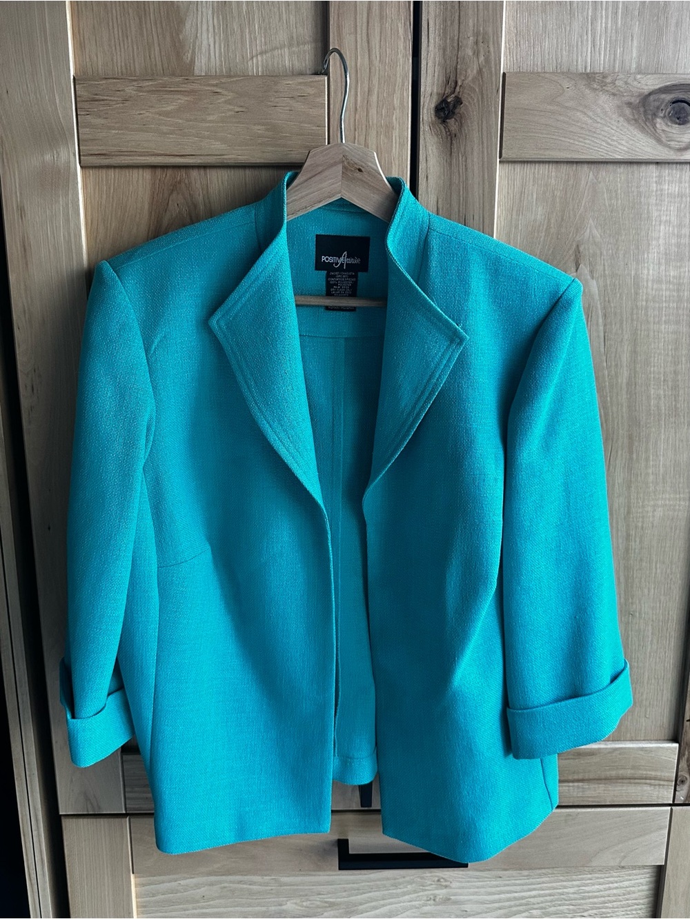 Positive Attitude Vintage 90s Turquoise Teal 2 Piece Blazer Skirt Suit Set VGUC